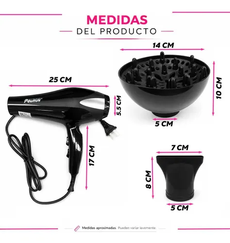 Secador De Pelo Profesional 1500w Con Difusor Y Peines Kit