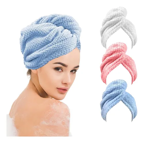 Toalla Microfibra Para Cabello 3 Pack, Gorro De Baño Ultra