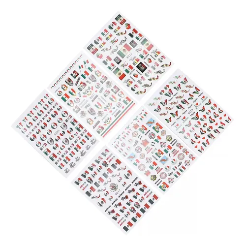 6 Hojas/juego De Pegatinas De Uñas Con Bandera Mexicana Para
