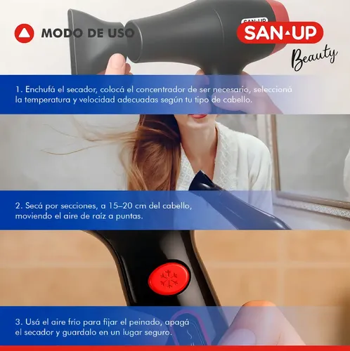 Secador De Pelo San Up Thermadry Con Concentrador Color Negro