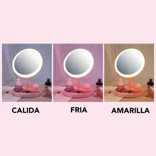 Espejo Con Luz Led C/organizador Para Maquillaje Recargable