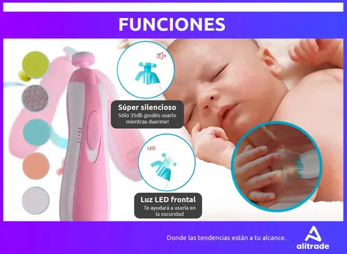 Lima Para Uñas Cortador Eléctrico Para Bebes Luz Silencioso Color Rosa