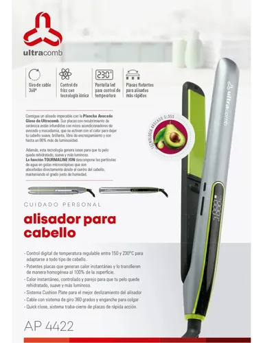 Plancha De Pelo Ultracomb Ap-4422 Cerámica Tourmaline Ion