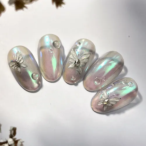 Pegatinas Para Uñas Mariposa Plateadas Con Brillo Y Láser Bl