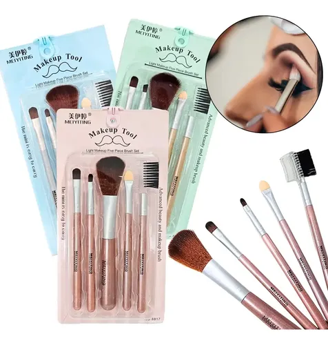 Set X5 Brochas Pinceles Para Maquillaje Profesional Makeup Color Dorado