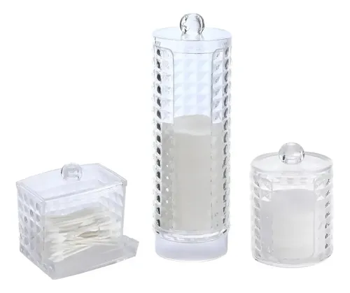 X3 Organizador Cosmética Acrílico Contenedor Algodón Acrílico