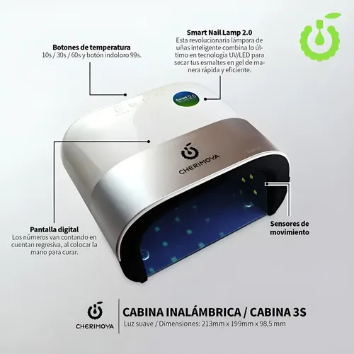 Cabina Inalámbrica Cherimoya Sun5 UV LED 48W con Temporizador Blanco