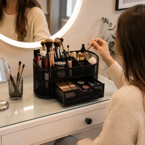 Organizador Cosméticos Malla Metálica Cajón 9 Compartimentos