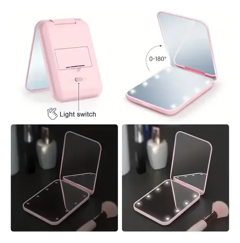 Mini Espejo De Maquillaje Led Compacto De Viaje Con Luz