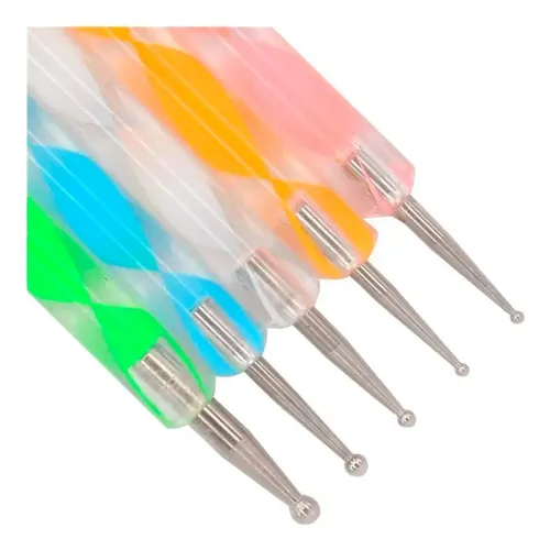 Kit De 5 Pinceles Dotting Pen Doble Punta Decoración Uñas