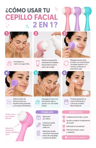 Cepillo Silicona Facial 2 En 1 Limpieza Facial Exfoliacion