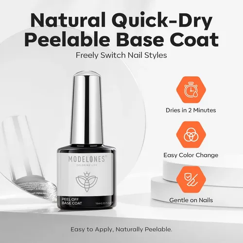 Base En Gel Modelones, 10 Ml, Despegable Y De Secado Rápido