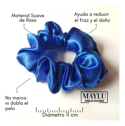 Scrunchies, Colitas De Pelo De Raso Antifrizz. Azul Electrico