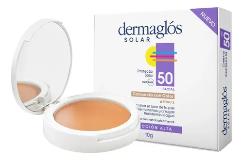 Dermaglos Protector Solar Facial Fps50 Compacta Color Tono 2