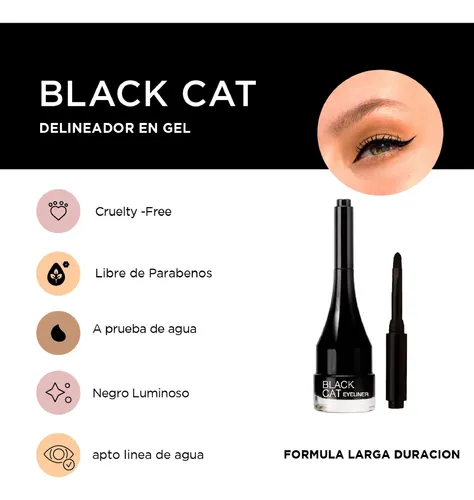 Delineador De Ojos Regina Gel A Prueba De Agua Black Cat