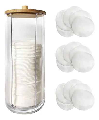 Organizador Porta Algodón Acrílico Con Tapa De Bambú Color Transparente