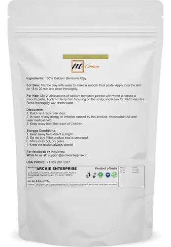 Arcilla Bentonita Natural En Polvo 227g Para Mascarillas Y