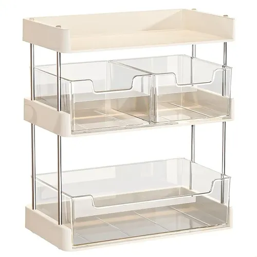 Organizador Maquillaje Acrílico 3 Niveles Con Cajón Transparent