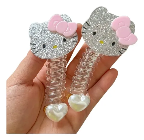 Coletero Espiral Hello Kitty Con Lazo Rosa, Regalo San Valen Kt Brillante Hello Kitty