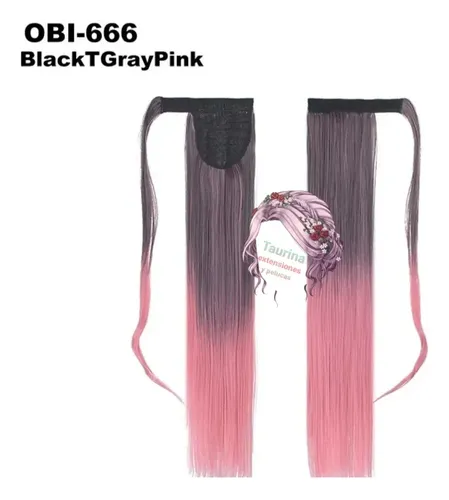 Ponytail Con Velcro Coleta Extensión De Cabello Importadas Color Black Pink