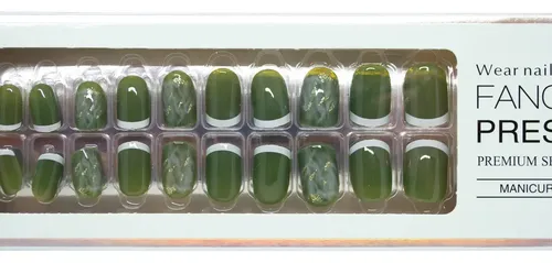 Uñas Postizas Diswald & Co Press On Cuadradas Brillantes en Verde Francesita
