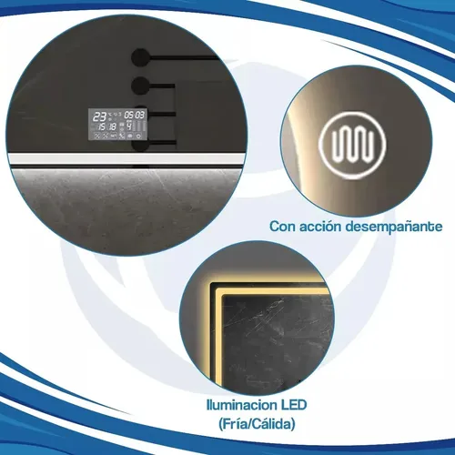 Espejo Redondo 800 Mm Led Parlantes Bluetooth Desempañador *