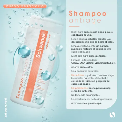 Shampoo Schwanek Antiage Advanced Sin Sulfatos Con Colageno