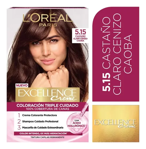 Kit Tintura Excellence Creme Tono 5.15 Castaño Claro Cenizo Caoba