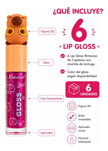Lip Gloss Capibara Kawaii Brillo Labial Glitter X6
