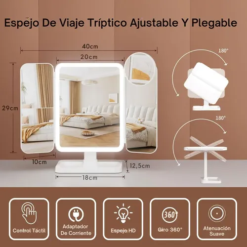 Espejo De Luz Led Maquillaje Con Aumento 3 Modos 10x 5x 2x Blanco Trafolec Baño Dormitorio Ajustable Recargable