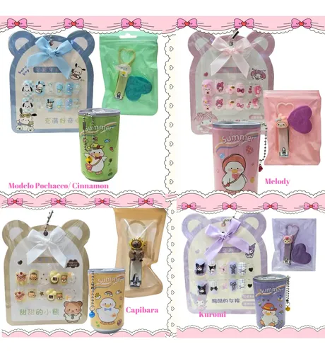 Pack Uñas Press On  Cortauñas  Toallitas Latita Portatiles