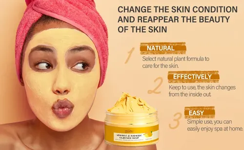 Máscara De Arcilla Con Cúrcuma Y Vitamina C, Limpieza Profun