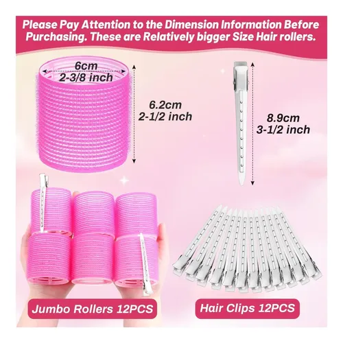 Juego De Rulos Para El Cabello Jumbo 24 Piezas Con 12 Rulos