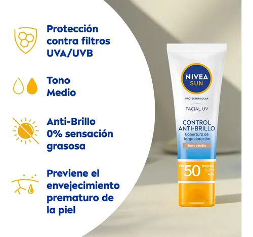 Protector solar facial NIVEA SUN Control Brillo Tono Medio FPS50+ 50ml