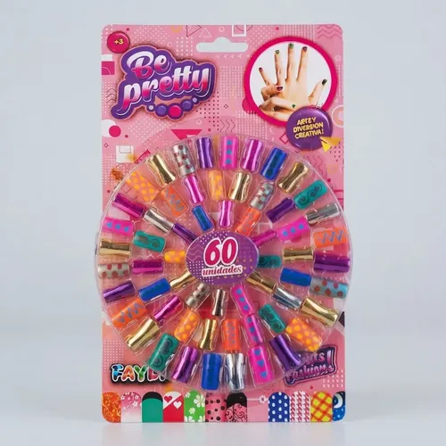 Kit De Uñas Postiza X 60 Para Niñas Infantil Mundo Cla D3455