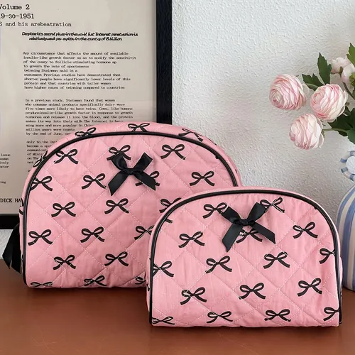 Bolsa De Maquillaje Acolchada De Algodón Con Bonito Lazo, 2 Rosa