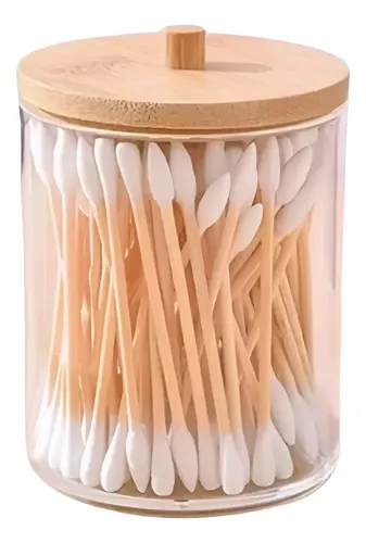 Organizador Con Tapa Vgo Contenedor Hisopos Acrílico Y Bambu
