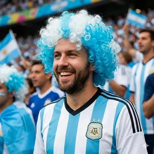 Peluca Afro Argentina Celeste Y Blanco Selección Mundial Celeste Y Blanco