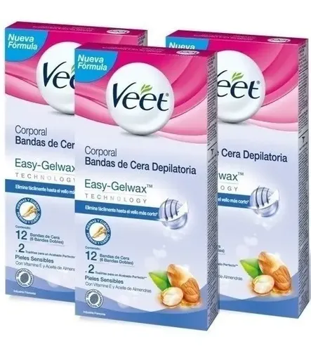 Veet Bandas Depilatorias Cuerpo Piel Sens Cera Fria X 3cajas