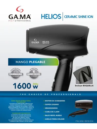Secador De Pelo Gama Eolic Helios Shine Ion Plegable 1600w