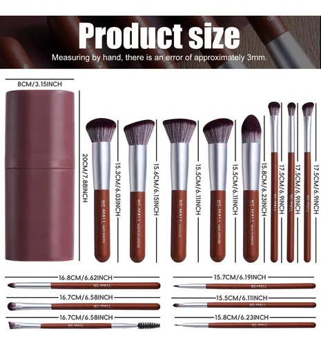 Set De Brochas Para Maquillaje Bs-mall 14 Piezas Con Estuche