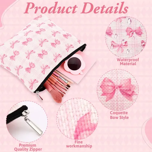Bolsa De Maquillaje Kacctyen Coquette Bow De Lino Rosa, Paqu