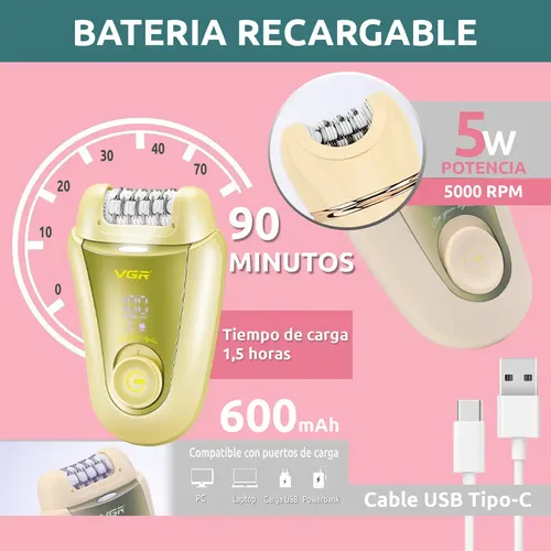Depiladora Eléctrica Afeitadora 2 En 1 Vgr V-758 Turbo Usb Color Verde