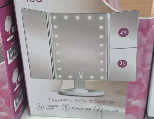 Espejo Maquillaje Tríptico Plegable Con Luces Led De Mesa