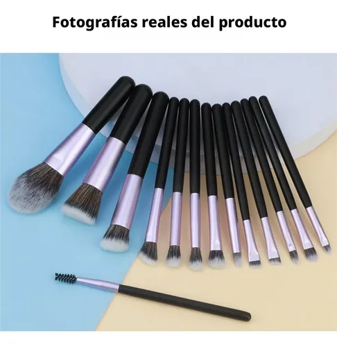 Kit 14 Brochas Maquillaje Portátiles Negro Morado