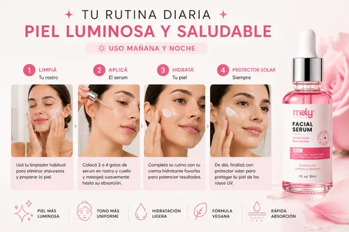 Serum Facial Niacinamida Piel Luminosa 30ml Mely Uso Diario