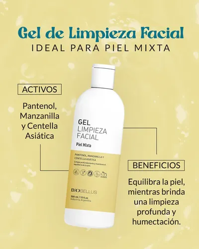 Gel Limpieza Facial Biobellus X 300 Ml Pieles Mixtas