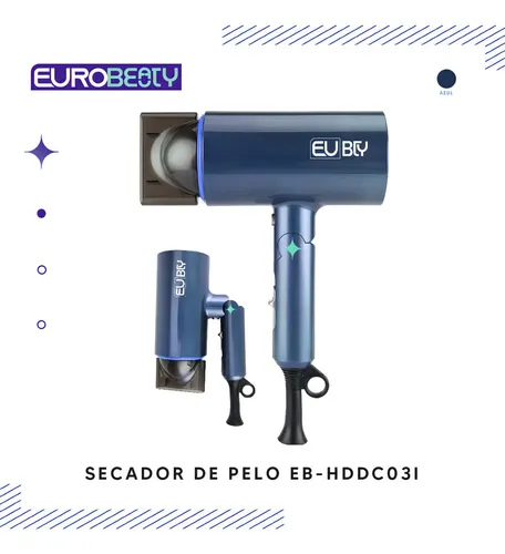 Secador De Pelo Portátil Eurobeauty Plegable 1400w Secado Rapido 3 Velocidades Azul