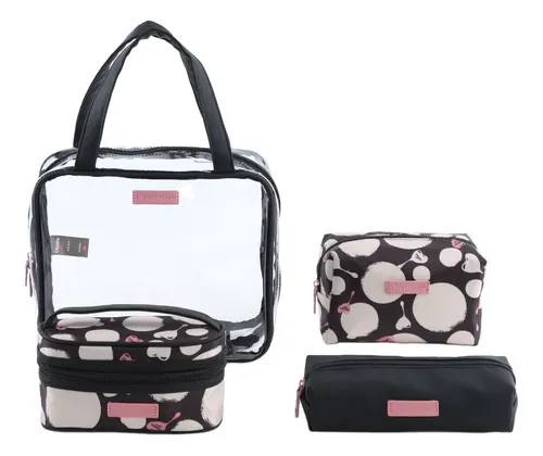 Set X4 Neceser Oreiro Love Transparente Pvc Viaje Maquillaje