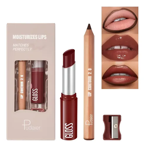Combo De 2 Piezas De Pintalabios Y Lápiz De Labios Pudaier